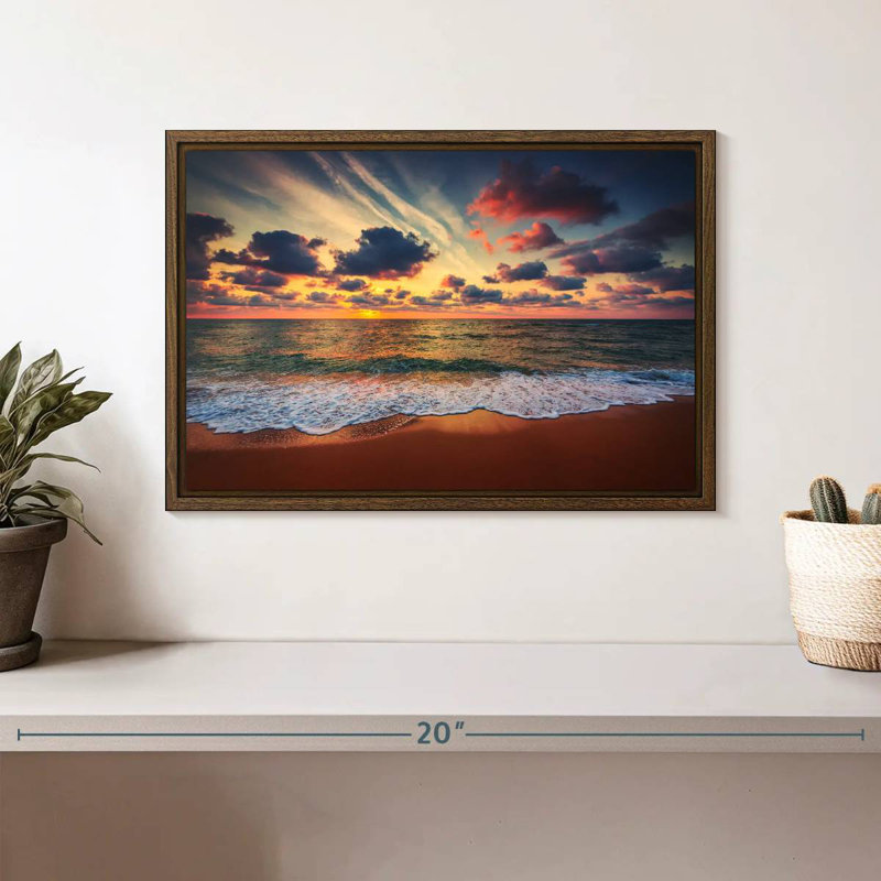 Coucher de soleil d'été, 13 po x 9 po, Cadre flottant noyer