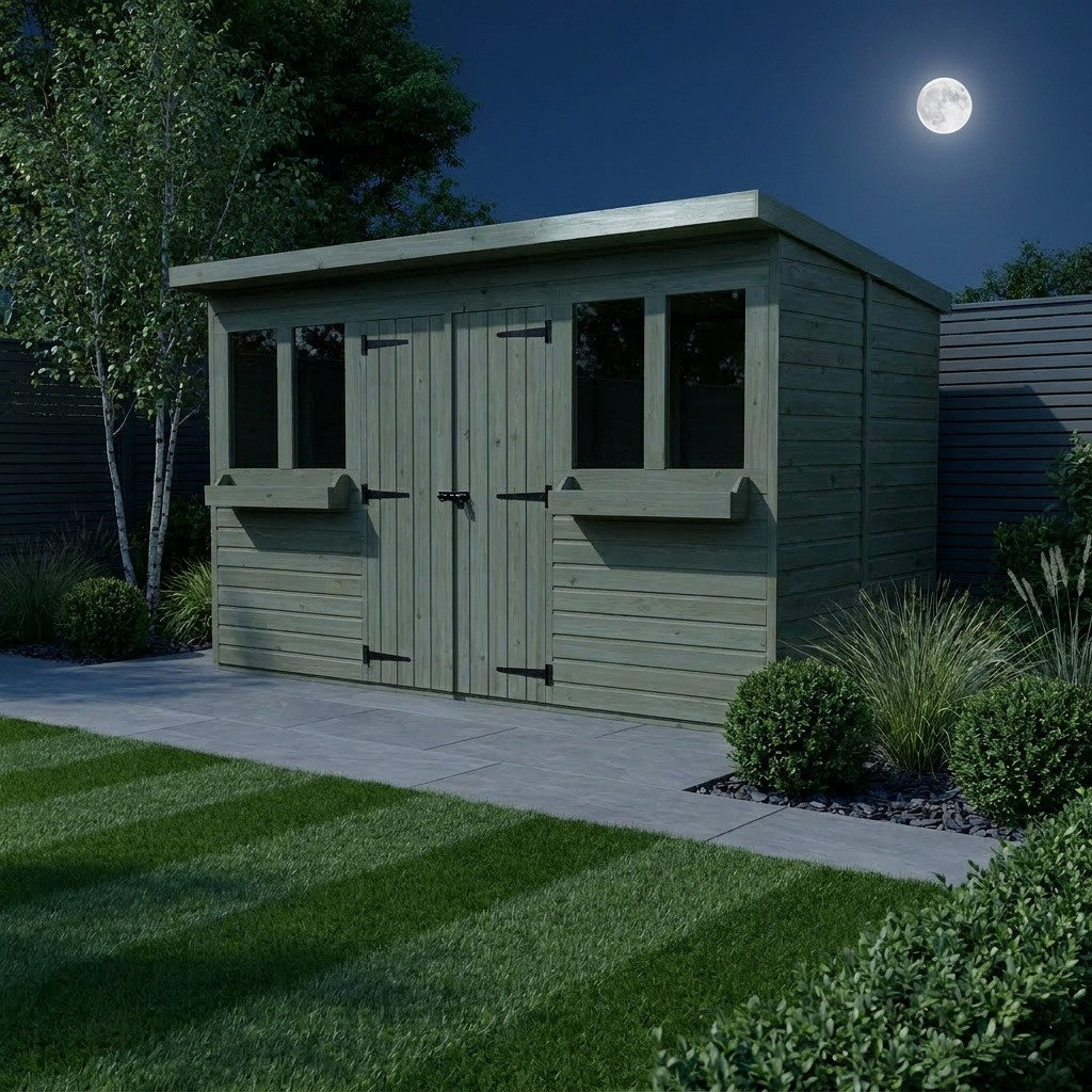 Total Sheds 12ft x 6ft Pent Summer Shed - Toughened Glass External Planters - Pressure Treated Timber - UK Manufactured