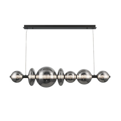 Chandelier, 3-Light, 56", Matte Black, Smoked Glass