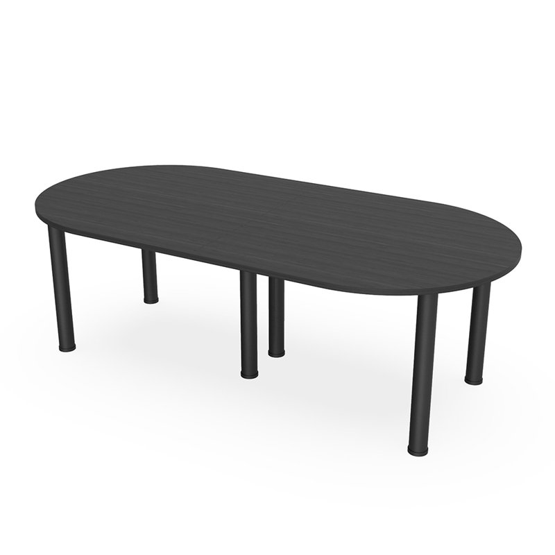 Table de conférence en forme de piste de course avec pieds de poteau, L 96 po x l 48 po, Nuit asiatique, Noir mat