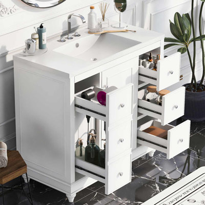Ensemble de meuble-lavabo simple 36 po avec plateau en céramique Dalisia, 4 tiroirs et 1 porte