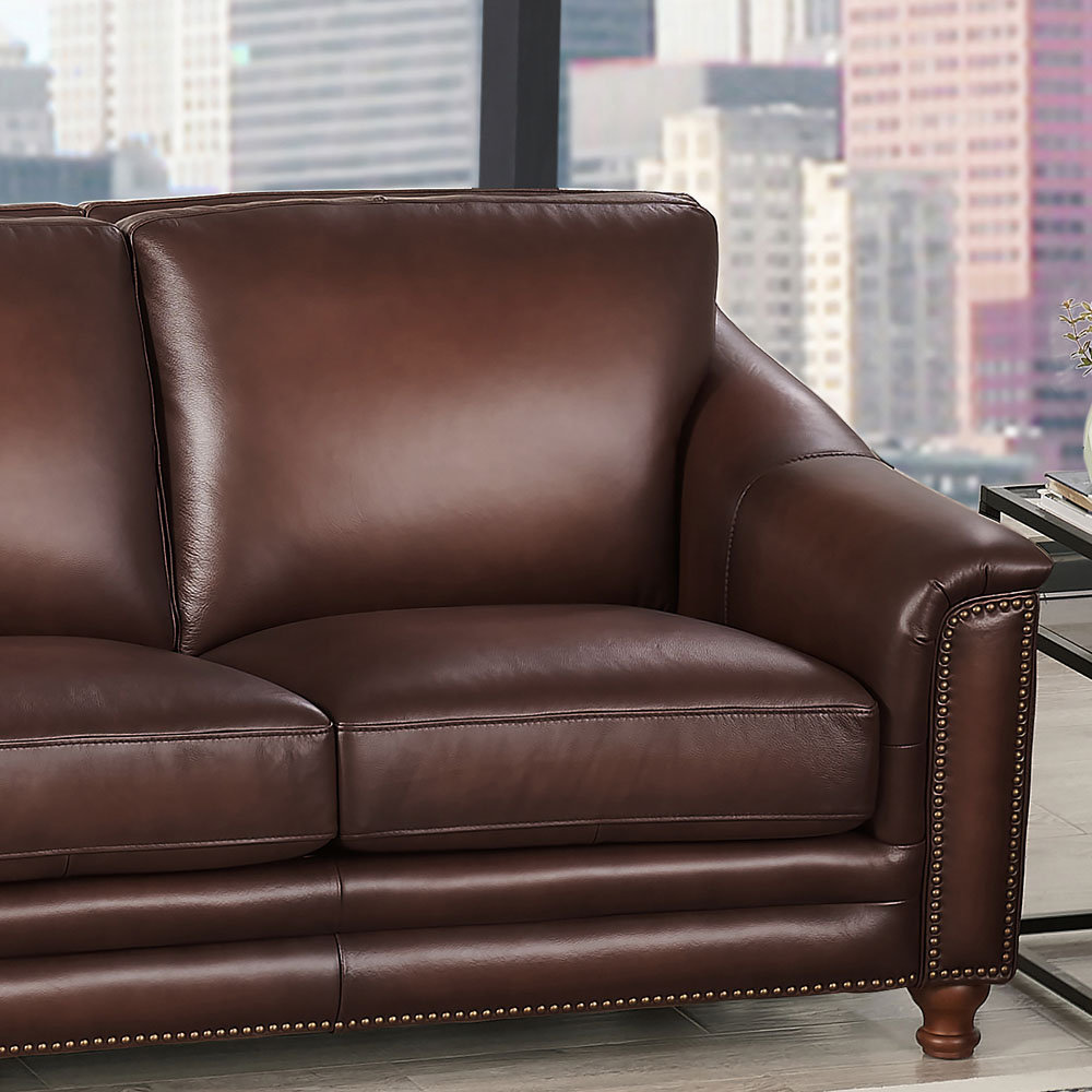 Alpert 91.5'' Genuine Leather Sofa, Caramel Brown Genuine Leather