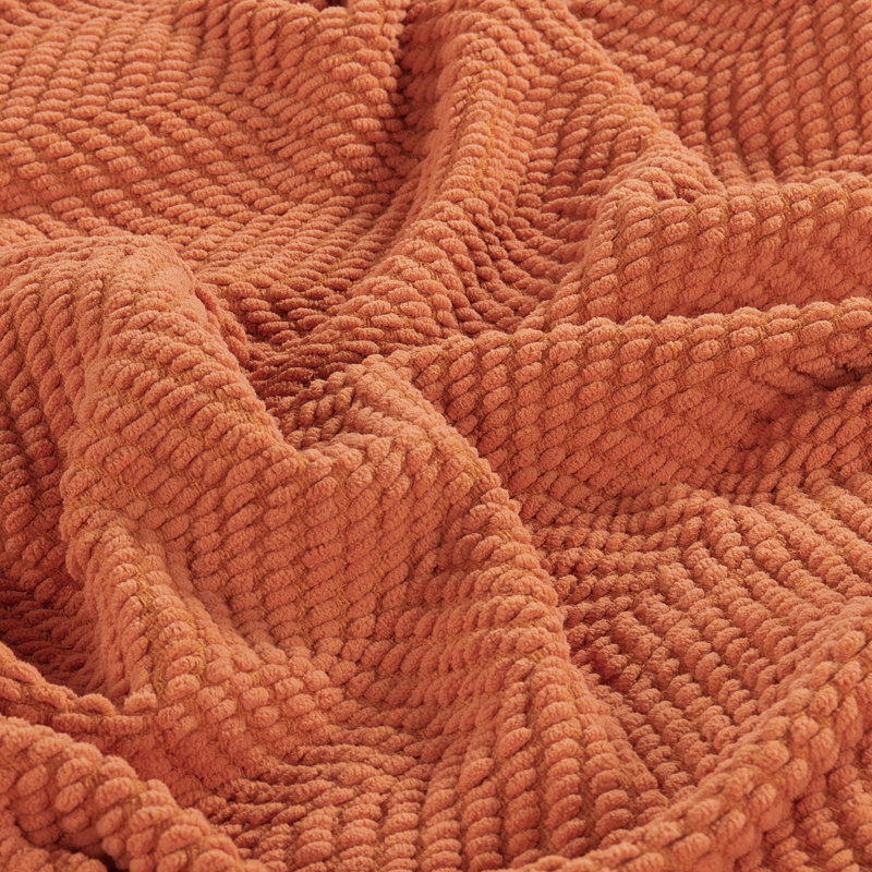 Rust Knitted Reversible Throw Blanket with Braided Tassels, 60" x 80"
