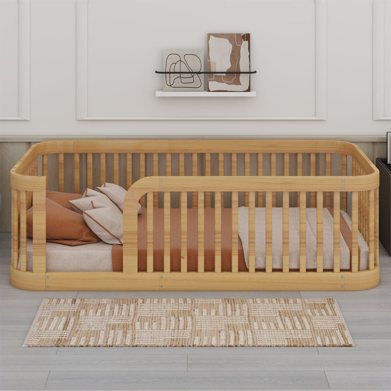 Structure de lit en bois avec clôture, Naturel