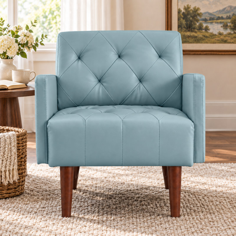 Faux Leather Armchair, Blue Faux Leather
