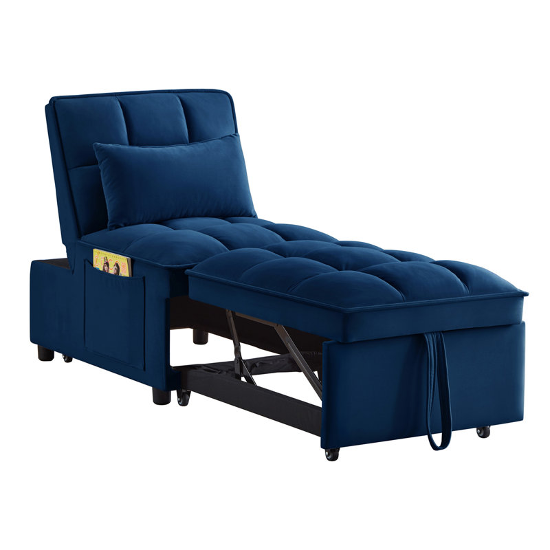 Canapé-lit simple multifonctionnel 4 en 1 avec poches de rangement, canapé-lit simple capitonné avec dossier réglable et coussins, méridienne convertible, bleu marine