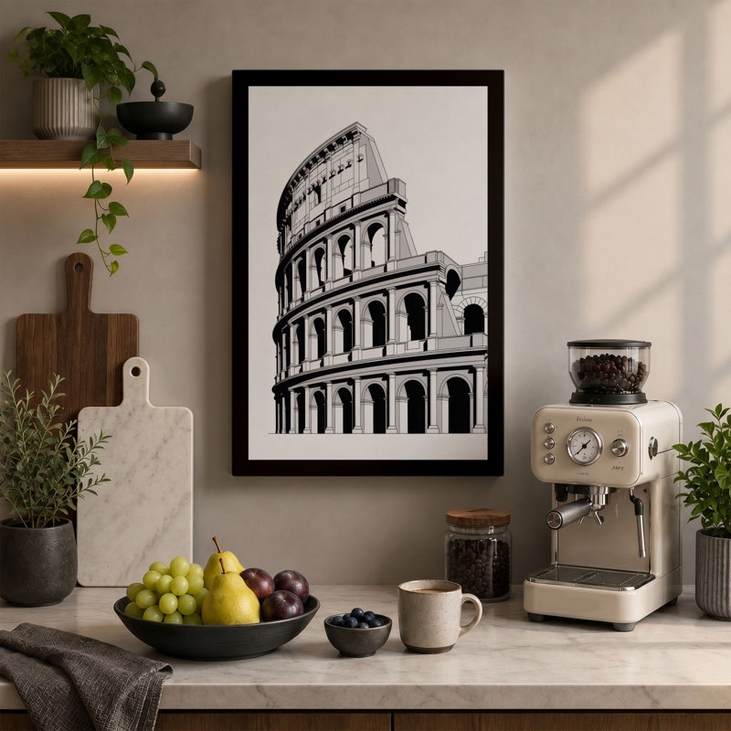 Colosseum in Lines Minimalist - Wrapped Canvas, 24x16 - 61.0 x 40.6 cm, Black Border