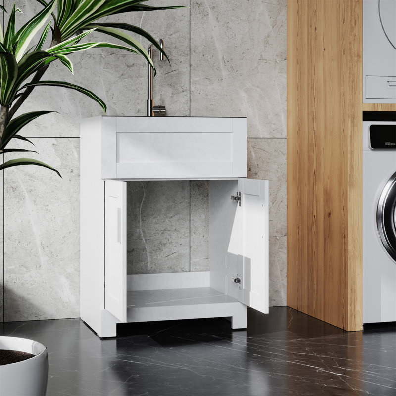 Armoire de salle de bain 24 po sans peinture blanche avec combiné en acier inoxydable