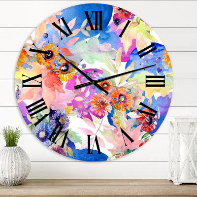 Horloge murale moderne Vibrant Wild Spring Leaves and Wildflowers IV