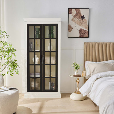 Display Cabinet With Glass Doors, Rustic Style China Cabinet, Curio Cabinet For Collectibles Figures Trophies, For Hallways Living Room, Kitchen, Home by Lark Manor