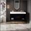Meuble-lavabo de salle de bain avec lavabo en céramique, conception flottante, armoire de rangement murale avec tiroirs et espaces, style moderne avec poignées en métal
