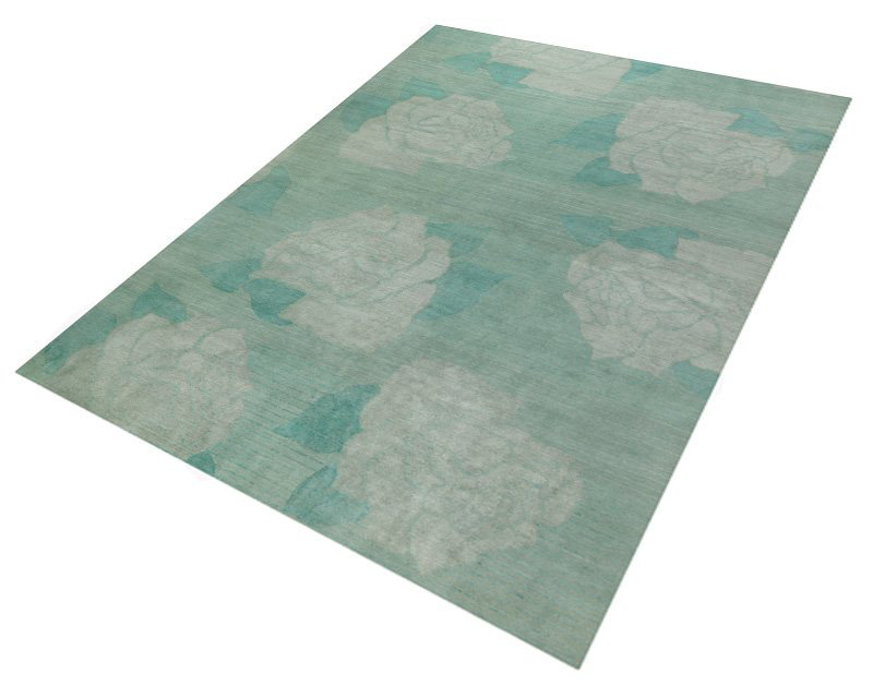 Lux Rose Floral Area Rug in Blue/Green/Gray, Rectangle 2' x 3'
