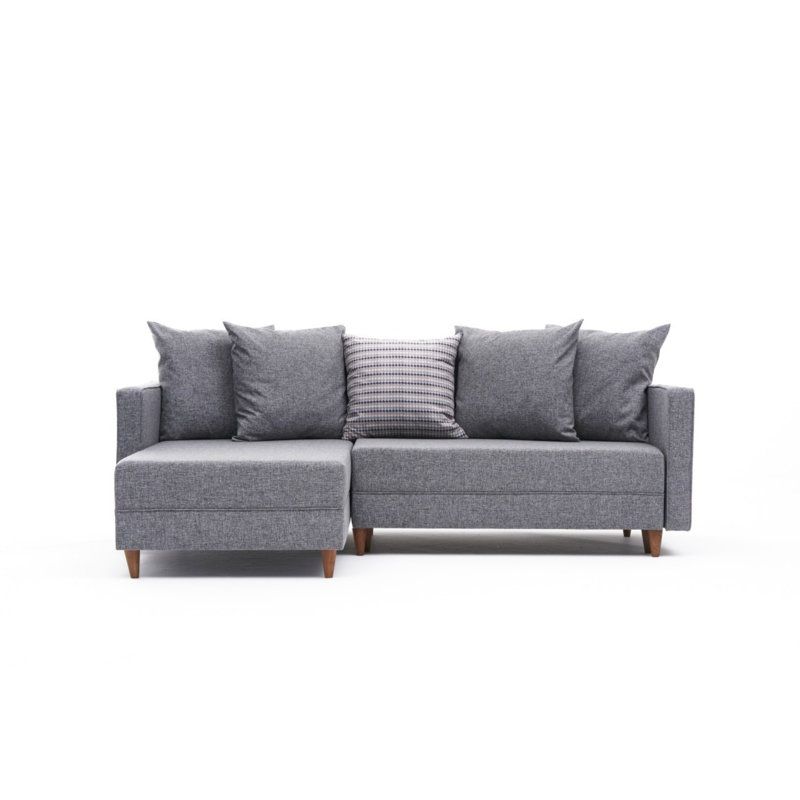 Canapé-lit Everdina, 100 % polyester gris clair, Accoudoir à gauche (vu de face)
