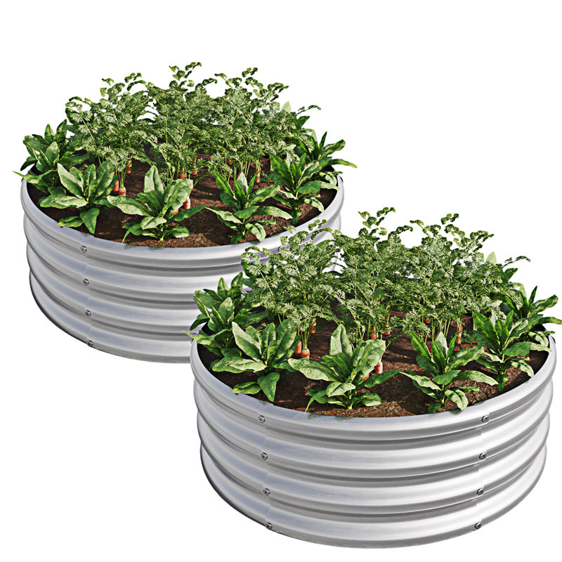 Lit surélevé rond 2 pièces, Ensemble de 2, Argent, H 11,43 po x l 32,01 po x P 32,01 po