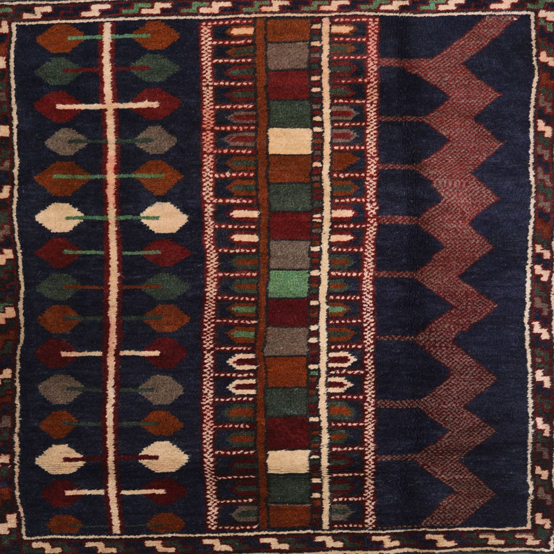 Tapis traditionnel bleu / beige, Carré 6 pi
