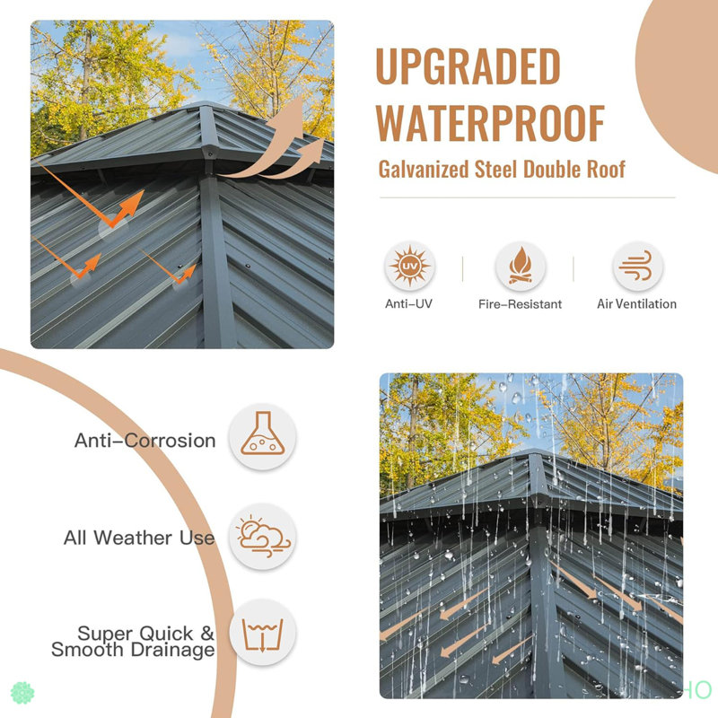 Hardtop Gazebo, Aluminum Metal Gazebo With Galvanized Steel Double Roof Canopy, Curtain And Netting, Permanent Gazebo Pavilion For Patio, Backyard, Deck
