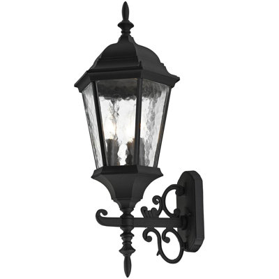9.5 Inch 3-Light TBK Outdoor Wall Lantern Pendant Lighting - Clear Water Glass Shade