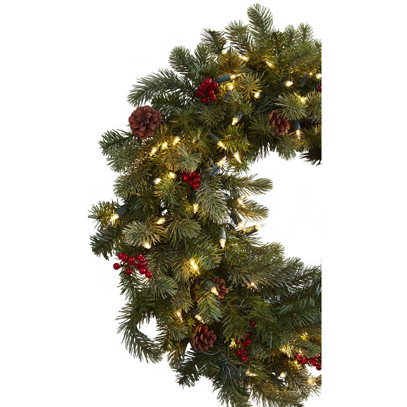 Faux Lighted Pine Plastic 30'' Wreath