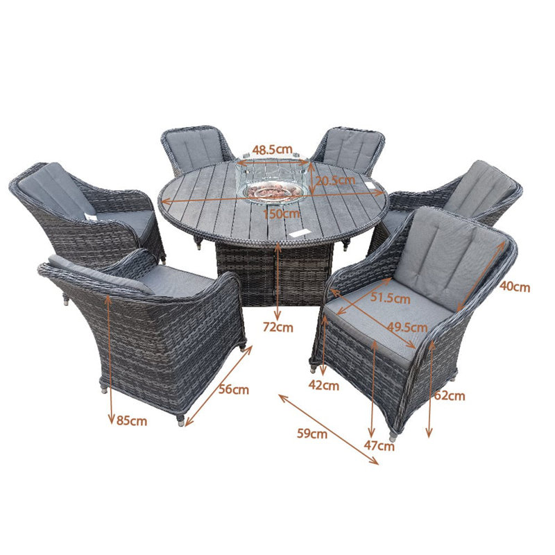 Aura 6 Seater Rattan Garden Furniture With Round Table Fire Pit Set