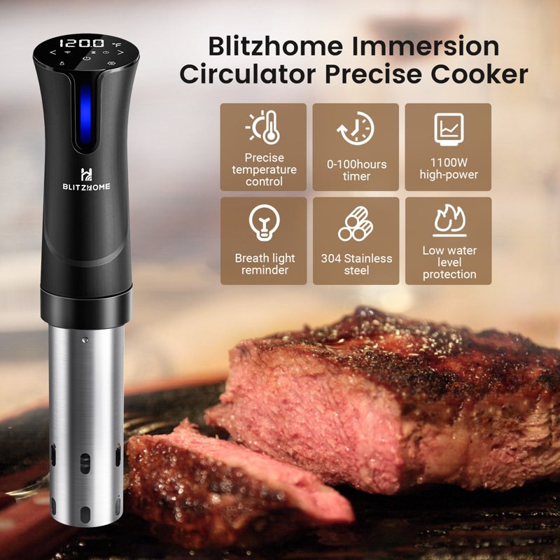 BLITZHOME 1100W Black Stainless Steel Sous Vide Cooker with LED Display
