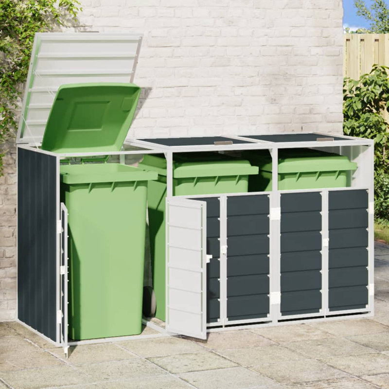 vidaXL Wheelie Bin Storage for Triple Bins Anthracite 85"x31.9"x45.3" Steel, Anthracite