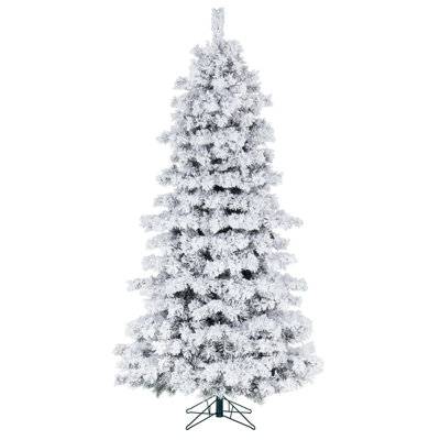Vickerman 12' x 74" Flocked Slim Alaskan Artificial Unlit Christmas Tree with 3774 FlockedClassic PVC Tipsand Folding Metal Tree Stand. Assembly is required.