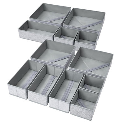 Organisateurs de tiroirs - Paquet de 12 organisateurs pliables pour garde-robe et chaussettes, séparateurs de tiroirs en tissu