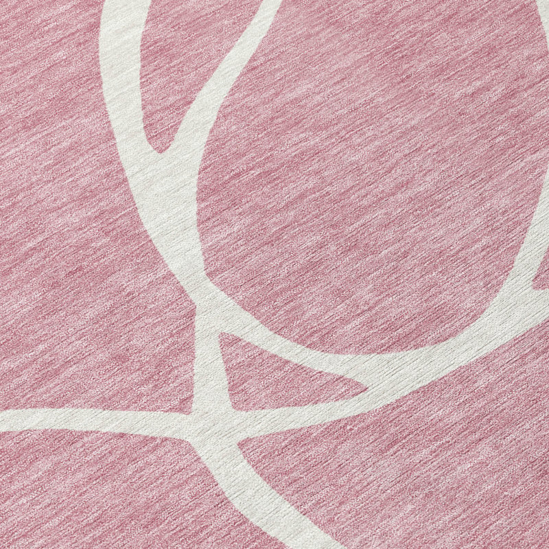 Tapis intérieur rond lavable abstrait 8 pi rose