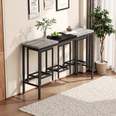 4pc Kitchen Dining Table Set with Hanging Stools, Pub Table & Long Dining Table
