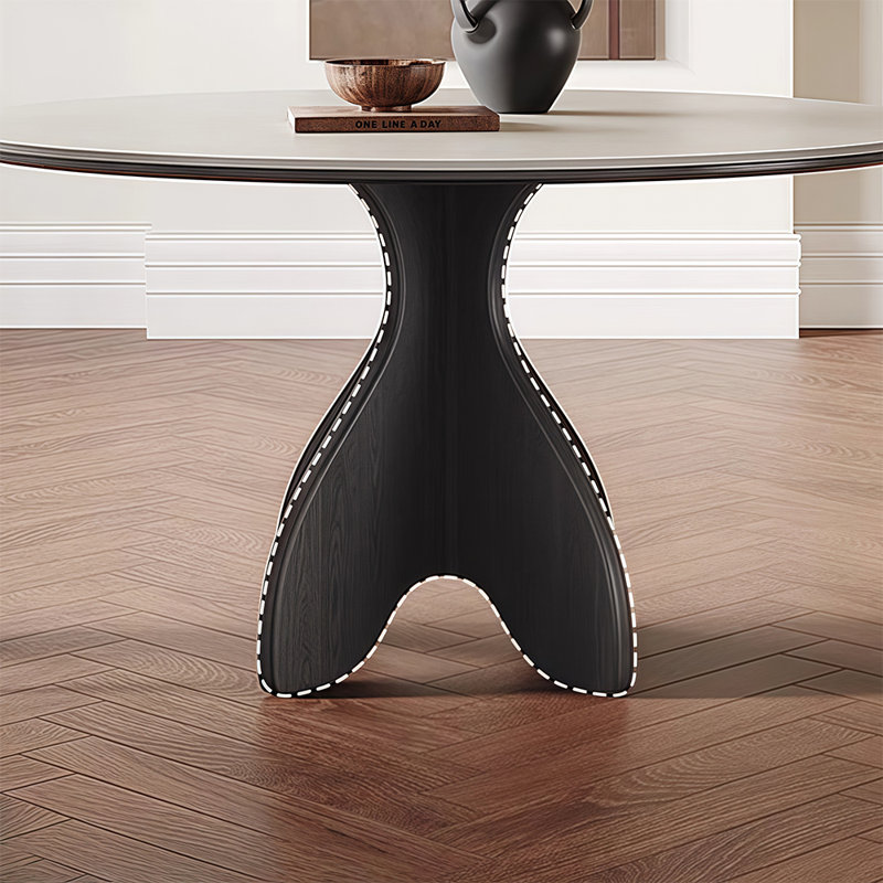 Household round solid wood dining table, 29.52"H x 59.05"L x 59.05"W