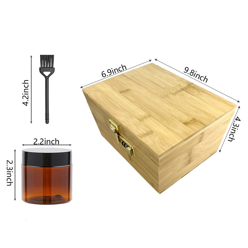 Large Bamboo Stash Box With Combination Lock Jars With Detachable Compartment, Wooden Decorative Storage Box With Alright Brushes