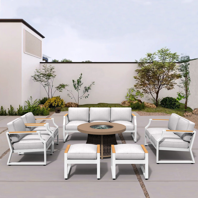 Kimisha 9 - Person Patio Conversation Set with Cushions, White