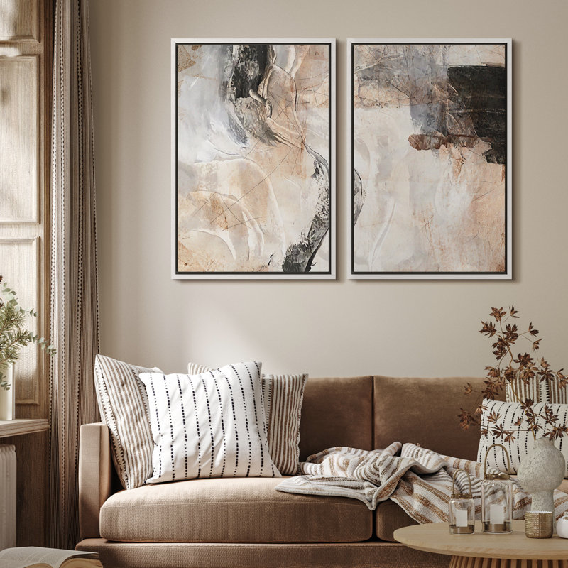 "Grunge Abstract Paint Stroke Effect", impression d'art moderne sur toile, 2 pièces, H 24 po x l 16 po x P 1,5 po, Blanc