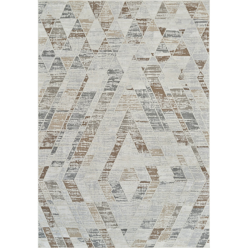 Rug Branch Ritu 7' x 10' (6'7" x 9'6") Beige/Brown Geometric Indoor Area Rug, Modern, Medium Pile, Stain-Resistant Carpet - Living Room, Bedroom, Dining Room, and Kitchen