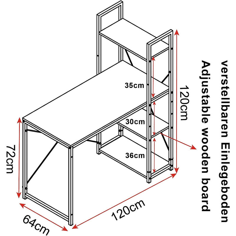 Akridge Corner Leaning / Ladder Desk, Light Oak, White