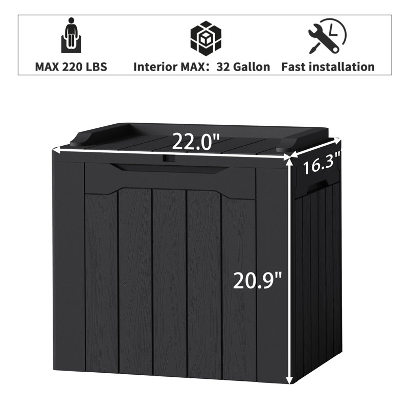 Devoko 32 Gallon Water Resistant Lockable Deck Box With Seat, Black
