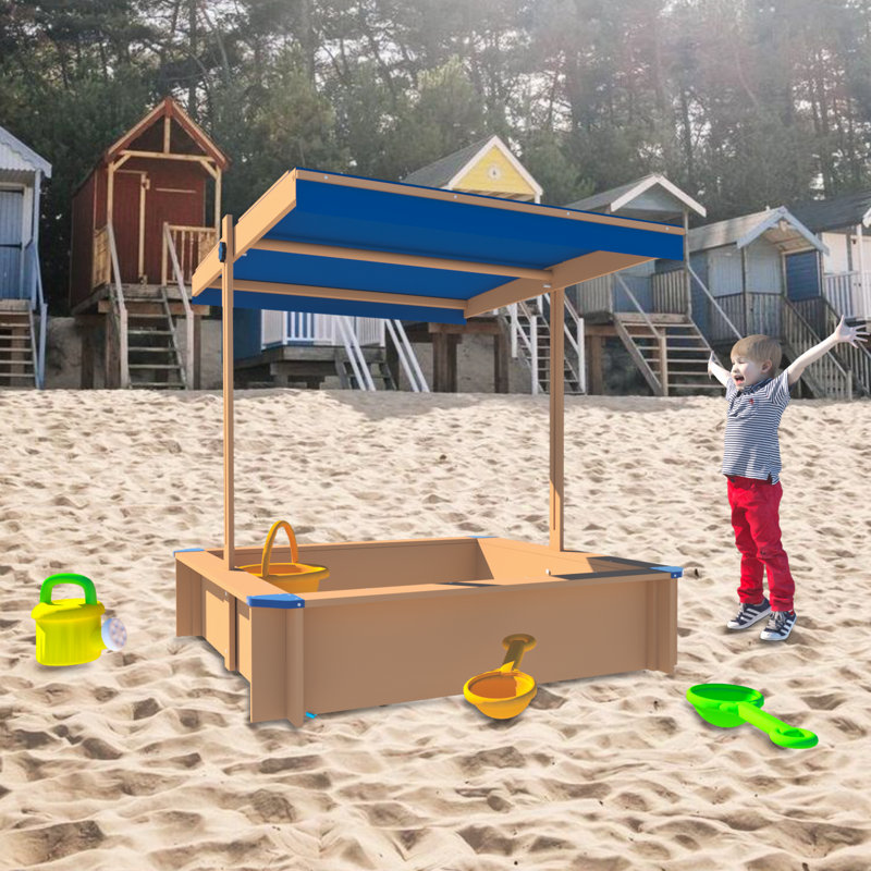 DD Home 45" x 45" Solid Wood Square Sandbox with Cover