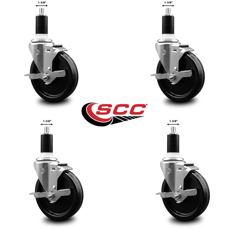 Ensemble de roulettes extensibles pivotantes Phœnol 1-3 / 8 pouces avec frein SCC