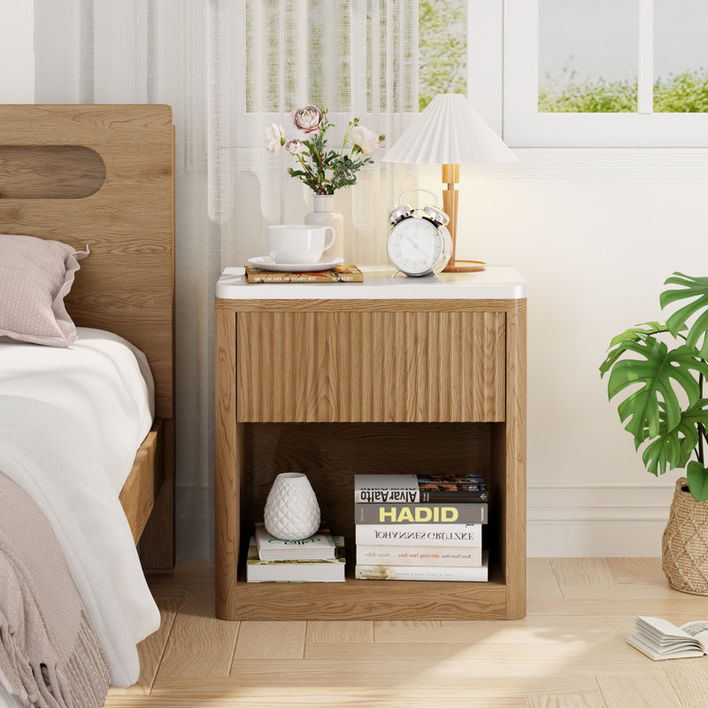 22.44'' Fluted Nightstand with 1-Drawer and Open Cubby (Set of 2)