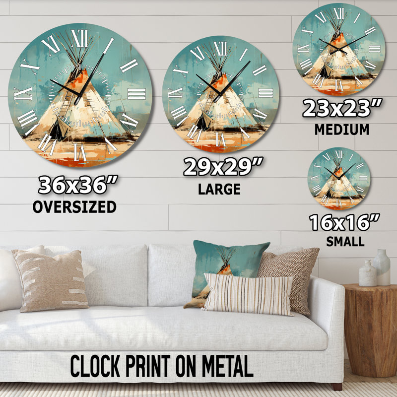 Horloge murale turque beige Tipi Whispers of Spirit - Native American, Médium