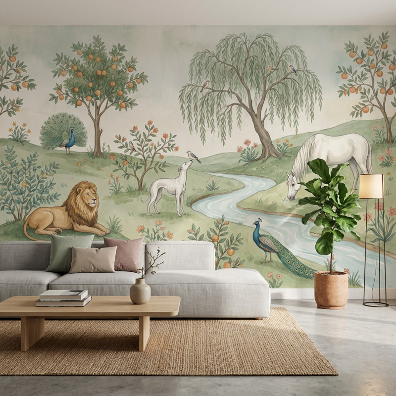 Décoration murale pastorale amovible sur fond blanc, 100 po x 96 po, Non tissé