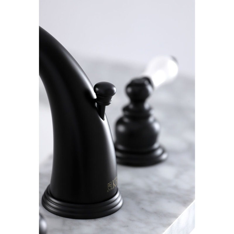 Kingston Brass Victorian Two-Handle 3-Hole Deck Mount Widespread Bathroom Faucet with Retail Pop-Up Drain, Matte Black