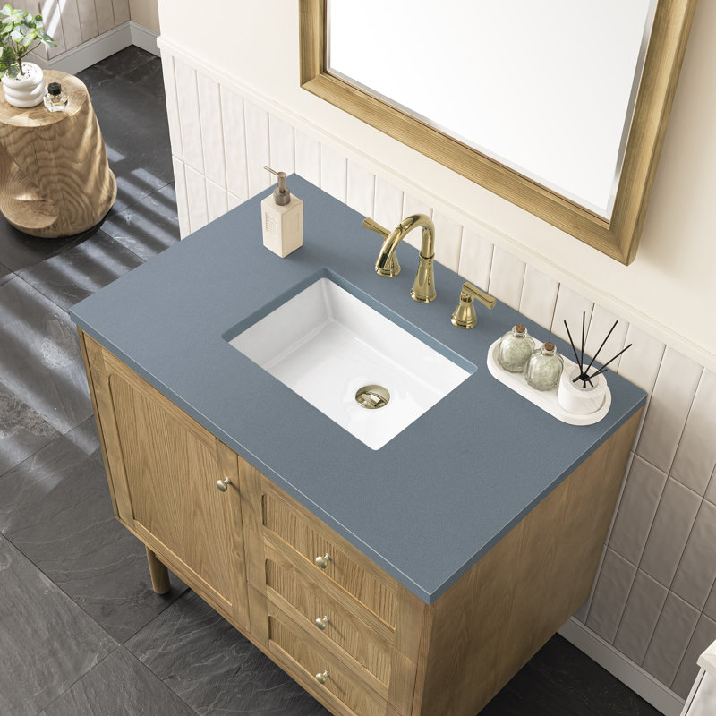 Laurent 36'' W Single Vanity, White Zeus, 8" Widespread, Light Natural Oak