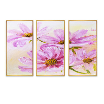 Blooming Pink Cosmos Flowers - ensemble de 3 impressions murales sur toile florales