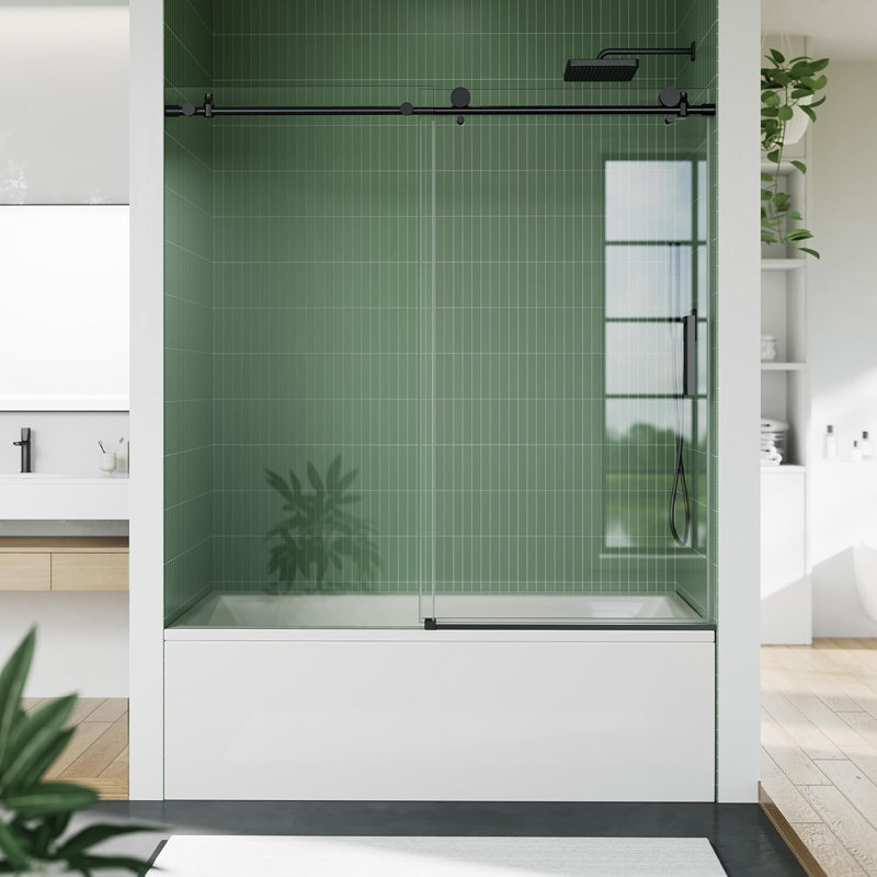 56-60" W x 59" H Shower Doors, Frameless Shower Door, Sliding Glass with 1/4" (6mm) Clear Tempered Glass for Bathroom, Silver