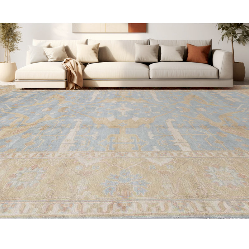 Demirji Wool Oriental Area Rug in Blue/Gold, Rectangle 6'2" x 8'10"