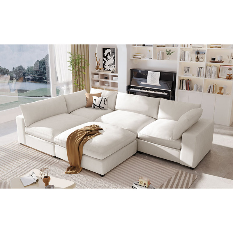 Canapé modulaire moderne pour 5 personnes, Beige