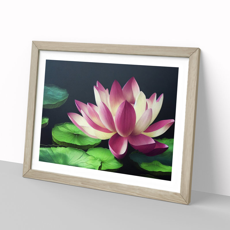 Iconic Lotus Flower 1 Piece Single Picture Frame Wall Art, 46cm H x 64cm W x 2cm D, Oak