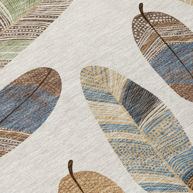 Machine Washable Indoor/Outdoor Chantille ACN2649 Botanical Rug, 2'3" x 7'6" Runner, Linen
