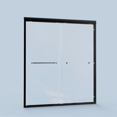 Double Sliding Shower Door, 56"-60"W*72"H, Tempered Glass, Matte Black, Smooth Opening For Bathroom Stylish Partition
